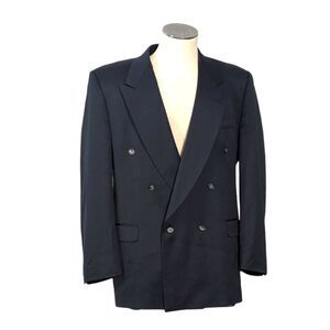VTG Enrico Canali 44L Blazer Sport Coat Double Breasted Blue Black Designer EUC